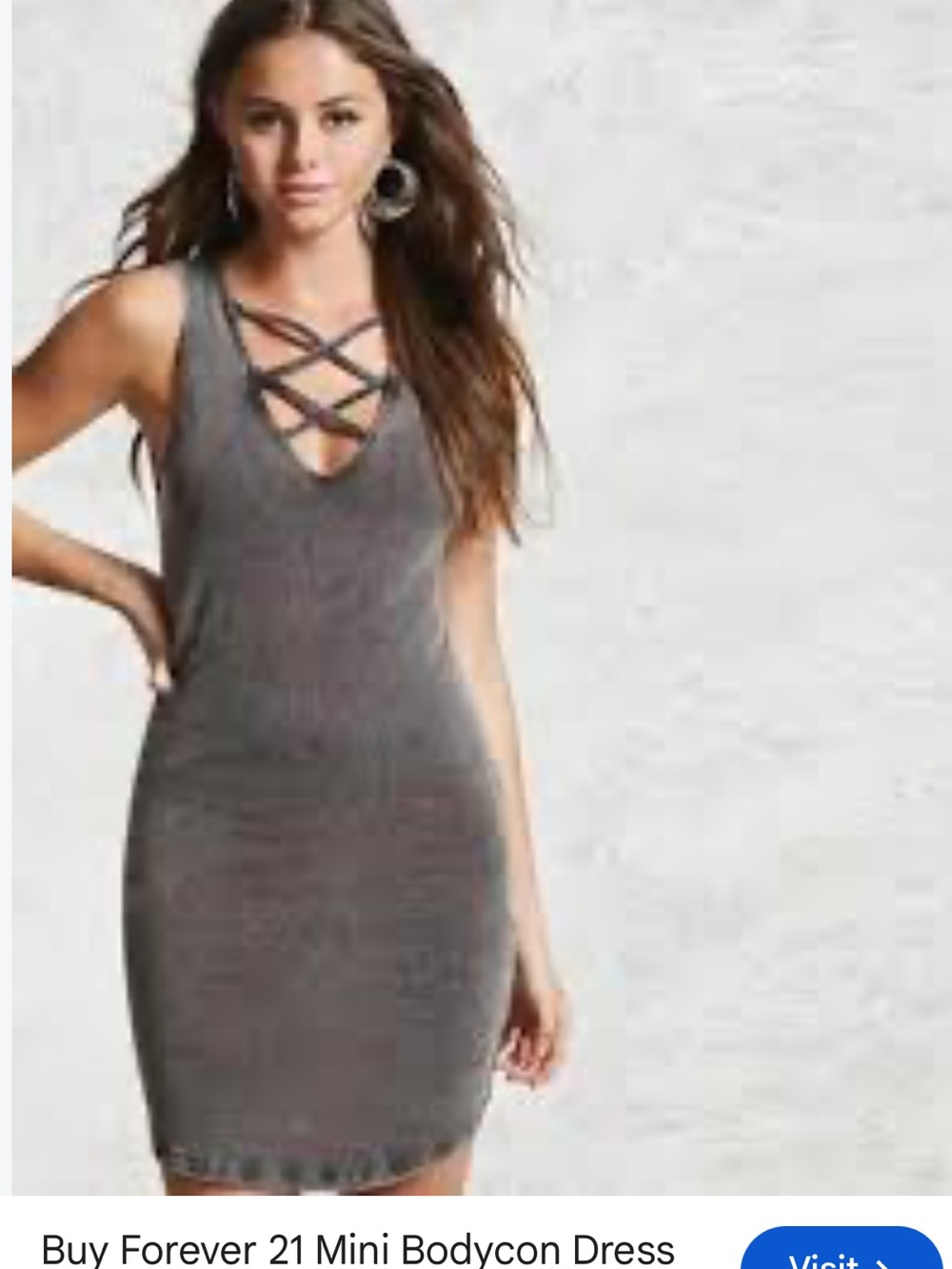 Forever 21 Crisscross V-Neck Acid Wash Bodycon Mini Dress Gray Medium